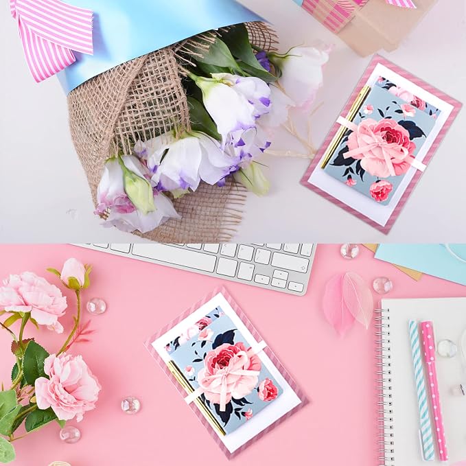 Spakon 4 Pieces Notepad Bundle with Pen for Women Pretty Pink Stationary Set Gifts 3 Notebooks and Golden Pen Journal Notebook Set for Mother's Day Mom Women Gifts
