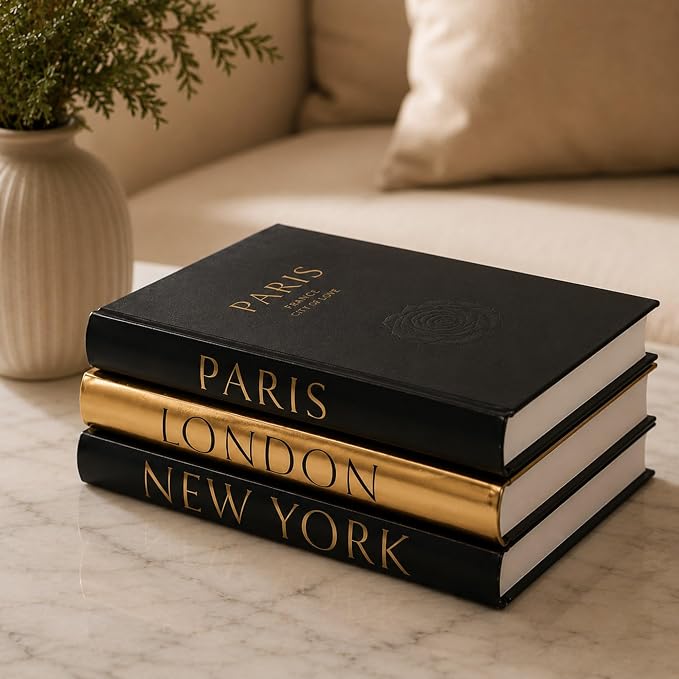Decorative Books for Home Decor – Decorative Hardcover Display Faux Books for Bookshelf – Black and Gold Foiled Decor Books for Coffee Table – Fashion Designer Books Decor Set of 3 (Black and Gold) | Bookshelf Decor, Faux Hardcover Books, Black & Gold ...