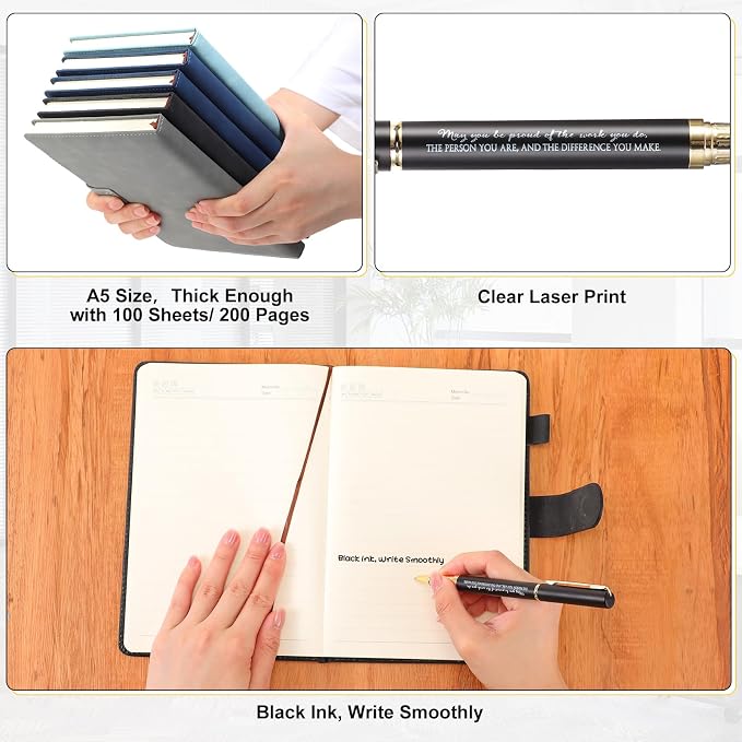 Kosiz 20 Pcs/10 Sets Employee Appreciation Gift Bulk A5 Leather Notebook Inspirational Journal Pen Thank You Gift for Men Women Coworker Teacher Office Back to School(Multicolor,Proud)
