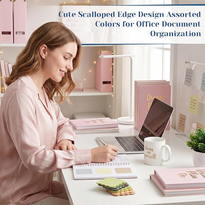 Eaasty 400 Sheets Transparent Scalloped Sticky Notes 2.8x2.8 Clear Sticky Notes 8 Pads Cute Wavy Translucent Pads Waterproof See Through Note for Bible Study Annotation School Office(Soft Morandi)
