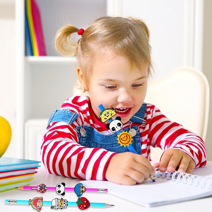 100 Pcs Cute Pencil Topper Decor,Mixed Different Style Lovely Pencil Clips | Pencil Topper Decoation,Bulk Pen Toppers Charm Accessories for Kids,Classroom Rewards Prizes Present for Students, medium