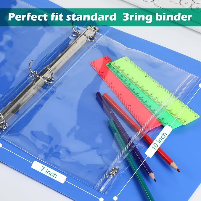 Lincia 5 Pack Clear Pencil Pouch for 3 Ring Binder Pencil Case with Zipper 3 Ring Binder Pocket Insert Bag 10 x 7'' Visible Cash Envelope with Re-enforced Grommet for Office (Clear)