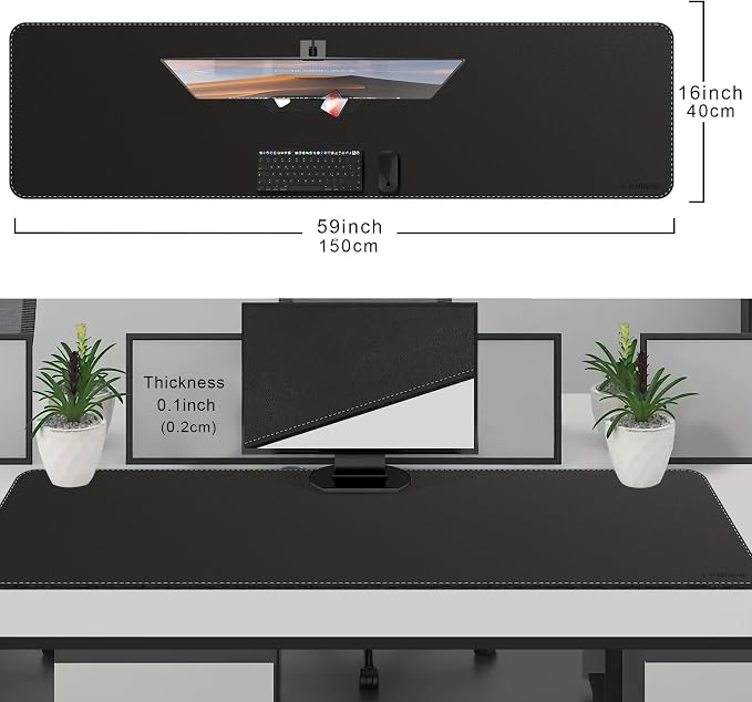 CENNBIE Leather Desk Mat Protector, 59" x 16"Desk Mat on top of desks | Premium stitched edges resist wear. Easy to clean. Protects desk from spills, stains ,scratches. Smooth glide. Office & home.