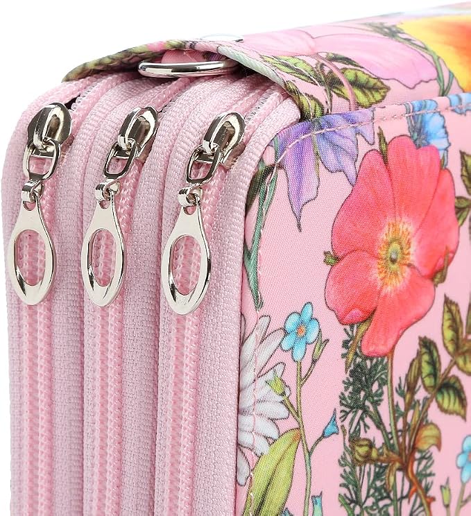 Portable Colored Printing Pattern Morning Glory and Daisy Pencil Case 72 Slots Pencil Bag Organizer with Zipper for Watercolor Pens or Markers, Pencil Case Organizer for Artist