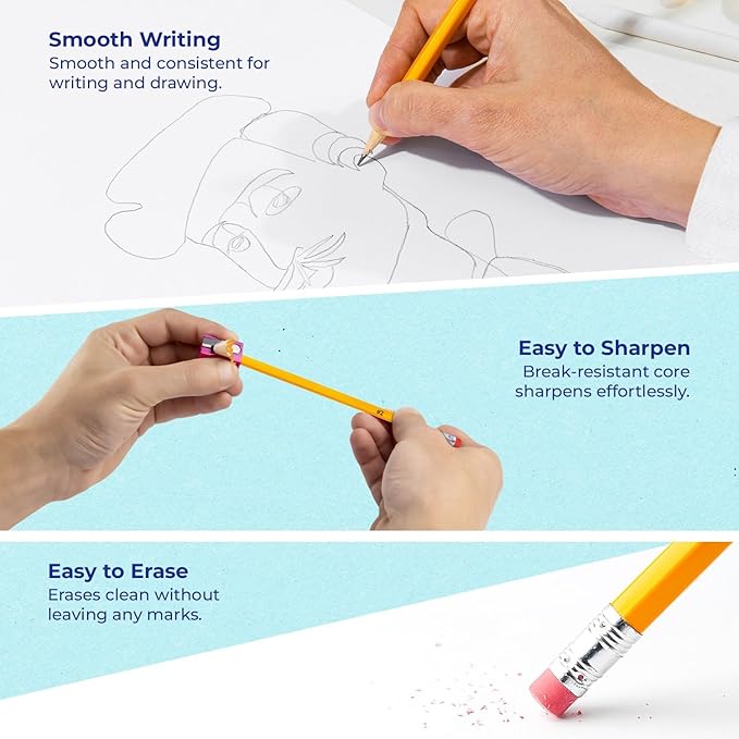 Rosmonde Pencils Bulk, 2500 Pack, Pre Sharpened #2 Pencils, Bulk Pencil Set | Pencils With Top Erasers, Easy Hold Grip, #2 HB Sharpened for Smooth Writing, Bulk Supplies for School Districts & Classrooms