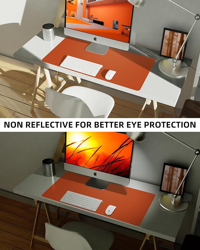 AFIING Leather Desk Pad Protector,Mouse Pad,Office Desk Mat, Non-Slip PU Leather Desk Blotter,Large Desk mat,Waterproof Keyboard mat for Office/Home/Decor (Orange,48"" x 17"")