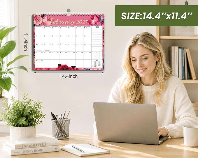 AECCN Calendar 2026-2027 18 Months, 3 Pack-Flower | 14.4" x 11.4" | 110GSM Thick Paper | No-Bleed | Stickers Attached | Home, School & Office Use