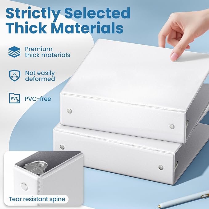 SUNEE 3 Ring Binders 2 Inch 8 Pack, Clear View Binders Three Ring PVC-Free (Fit 8.5x11 Inches) for School or Office Supplies, White