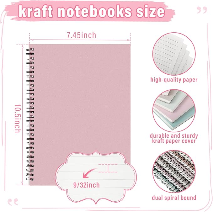 Fuutreo 6 Pack B5 Spiral Notebooks 10.5 x 7.45 Inch College Ruled Aesthetic Journal Kraft Hardcover 70 Sheets (140 Pages) Spiral Notebook for Office Students Work Journaling(Boho,Blue Green)