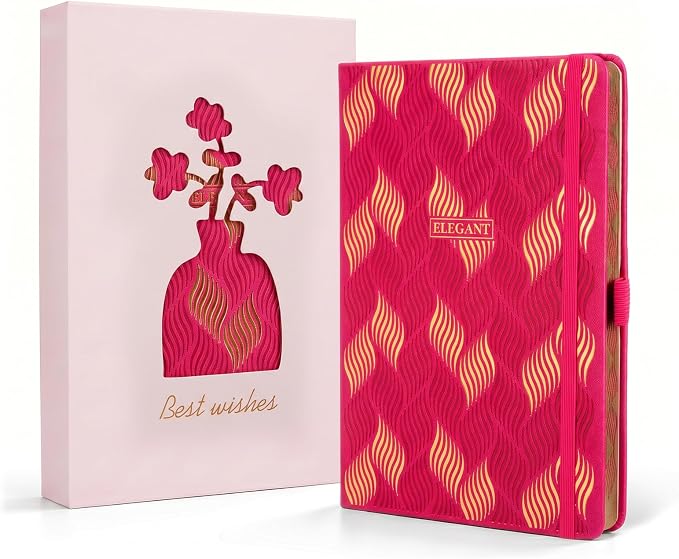 Comix Aesthetic Lined Journal for Women, 192 Pages, 100GSM Paper, Pretty Leather Journal Notebook for Writing, Cute A5 Hardcover Notebook for Work Home School, 5.5" x 8.3", Red, Leaf Motif
