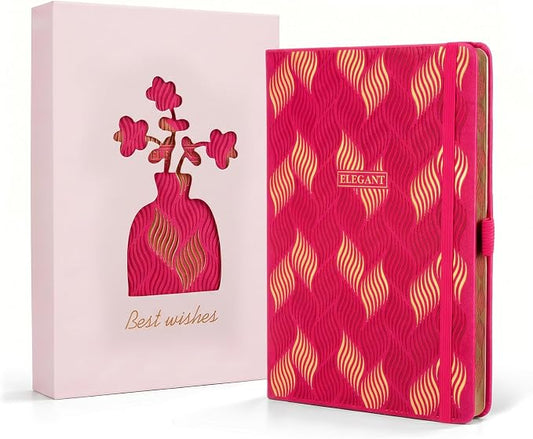 Comix Aesthetic Lined Journal for Women, 192 Pages, 100GSM Paper, Pretty Leather Journal Notebook for Writing, Cute A5 Hardcover Notebook for Work Home School, 5.5" x 8.3", Red, Leaf Motif