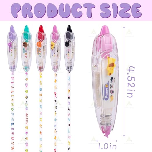 Pack of 5 Decorative Correction Tape Cartoon Pattern Correction Tapes Sticker for Scrapbooking Decor