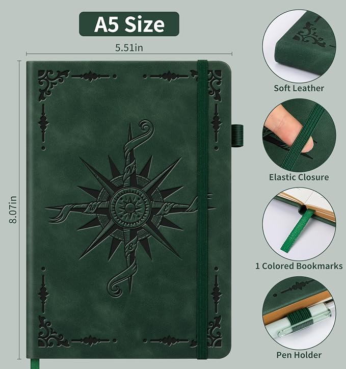 ALKALO Lined Journal Notebook for Women Men, A5 Hardcover Leather Journals for Writing, 320 Pages Thick Paper, Daily Journal Notebook for Work, School, Note Taking, Business, Travel, College Ruled