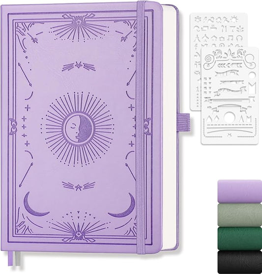 Blank Journal Notebook for Women Men, 192 Pages, A5 (5.7'' x 8.3'') | Hardcover Leather Notebook with 100GSM Thick Paper for Traveling, Sketching, Drawing, Painting (Light Purple)
