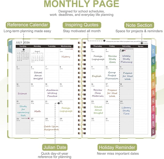 Planner 2026-2027, Weekly and Monthly Academic Planner, July 2026 - June 2027, Hardcover Calendar Agenda Book for School Year Planning, School Supplies for Teacher and Student, Letter Size(8.5'' x 11'')