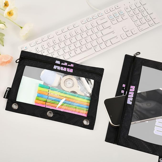 Gredecor Personalized Binder Pencil Pouch 3 Ring Custom Zipper Pencil Pouches Case 2 Pack Customized Add Your Own Picture Text Clear Binder Organizer for School Office