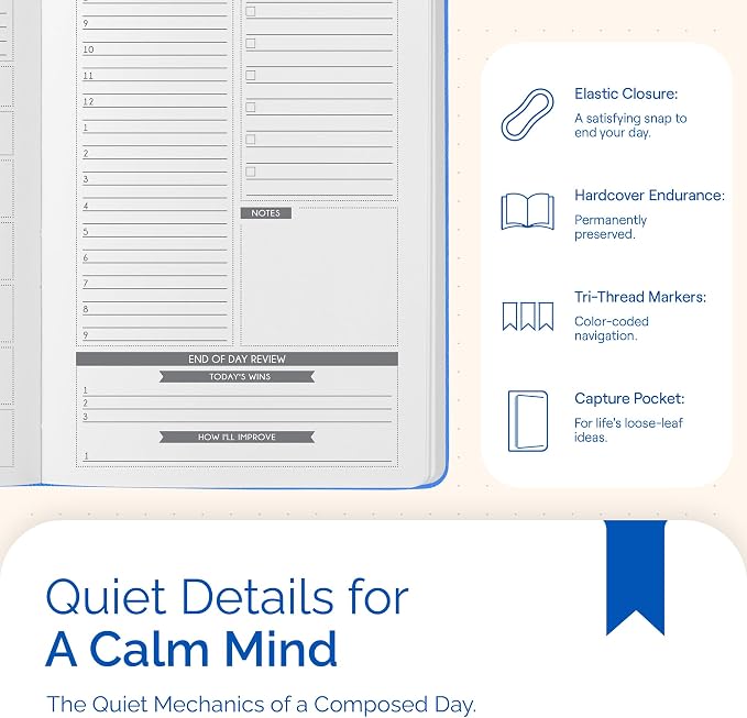 Panda Planner Classic A5 Undated Daily Planner 2026-2027, 8.25 x 5.75 Blue | Hourly schedule, to do list, habit tracker, gratitude journal, quarterly layout, 100 GSM paper