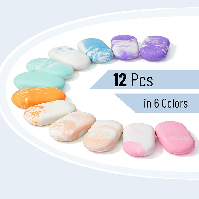 Mr. Pen- Marble Pencil Erasers, 12 Pack, 1" x 2" | Soft Rubber Marble Pencil Erasers for School, Office, Art Sketching, Homework, Exams, Clean Smudge-Free Correction