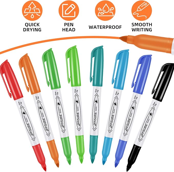 12 Colors Permanent Markers， 84 Pack colored marker sets, Assorted Colors Marker，Fine Point， Permanent Markers Bulk, Fast Dry, Waterproof, work on Plastic, Glass, Metal, Wood and Stone
