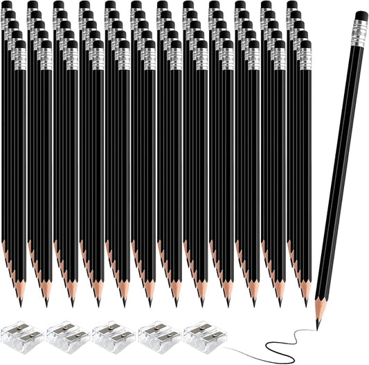 60 PCS Black Pencils Bulk with Eraser, Pre-Sharpened HB Pencils for Writing & Drawing, School Supplies for Kids Homework, Tests, Art Crafts & Teacher Grading (Black)
