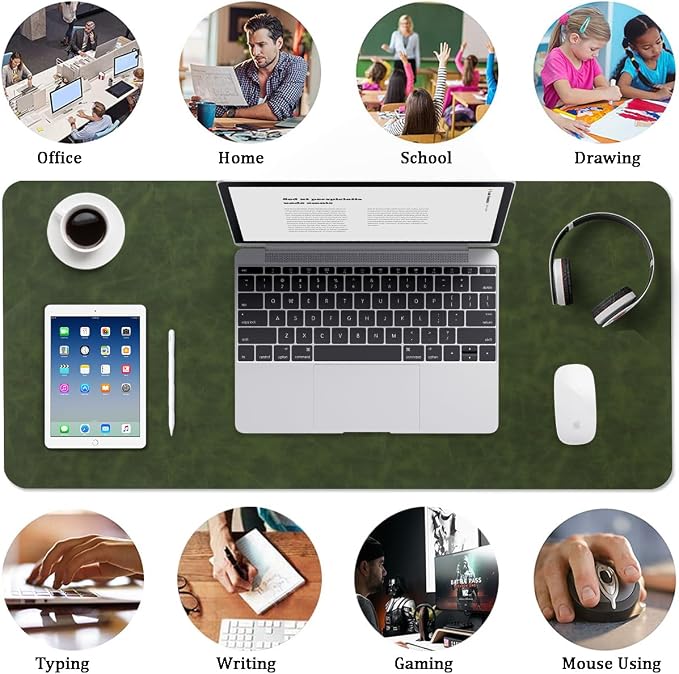 Distressed Leather Desk Mat - Non-Slip PU Leather Desk Pad Protector - Large Waterproof Mouse Pad Computer Keyboard Desk Mat Desk Accessories for Office & Home (Forest Green, 36"x17")