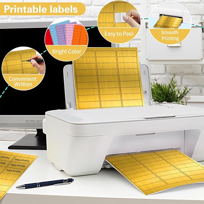 1" x 2-5/8" Colored Address Labels, 600 Bright Laser Gold Label Stickers- Laser/Ink Jet Printer Mailing Labels, 8.5"x11" 20 per Sheet