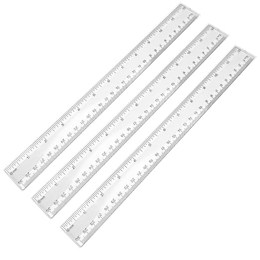 3 Pieces Transparent Plastic Ruler, 12 inch (30cm) Ruler, Pack of 3, Clear Ruler, Plastic Ruler, Rulers for Kids, Measuring Tools, Ruler Set, Ruler inches and Centimeters
