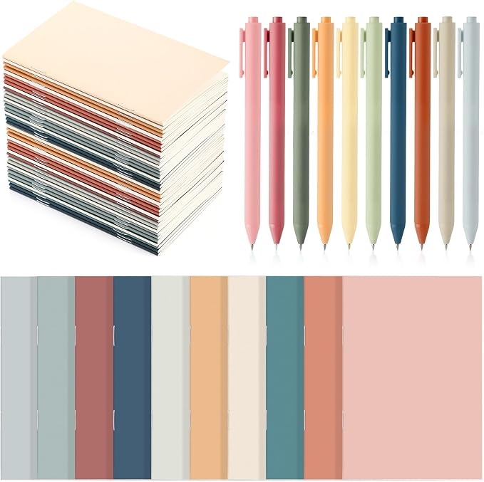Eaasty 20 Set Mini Notebooks with Ballpoint Pens Bulk Back to School Gift Small Pocket Notepads Gradual Color Composition Journals and Pens for School Supplies Writing Notebooks (Morandi Series Color)