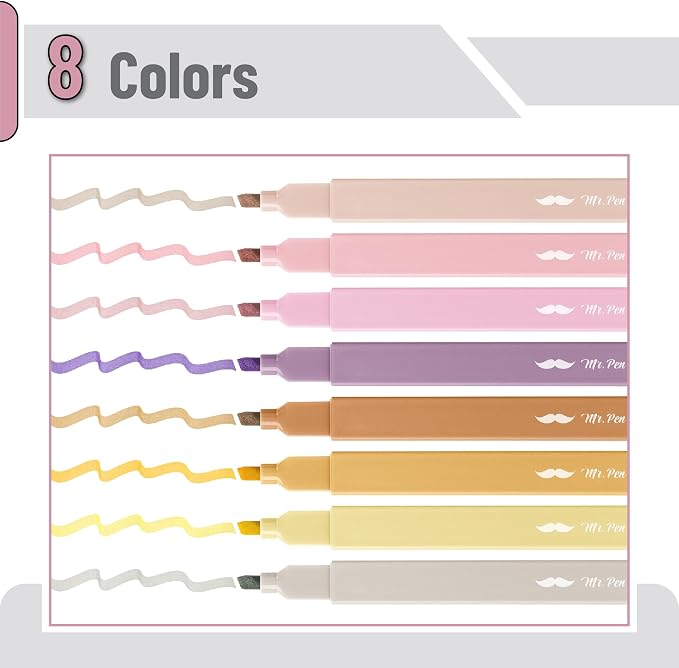 Mr. Pen- Aesthetic Highlighters No Bleed, 8 Pack, Assorted Colors | Chisel Tip, Cute Highlighters Assorted Colors for Journaling, Highlighting, Underlining, Fast Dry, Back to School Supplies