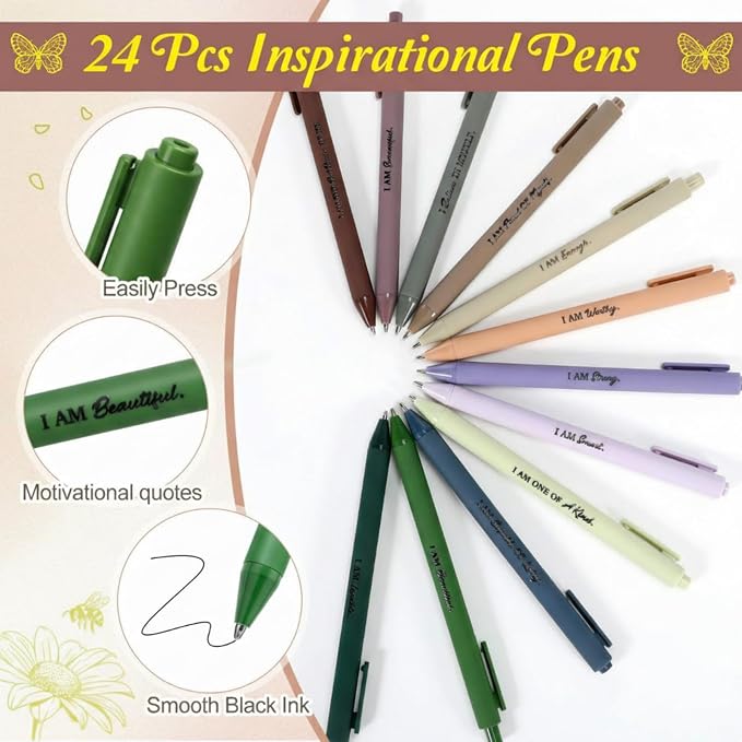 Mooliwe 48 Pcs Positive Affirmation Gift Set Gratitude Notebooks with Pens Small Bags Motivational Encouragement Notepads Daily Affirmations Journal for Women Stress Relief Self Care (Morandi)