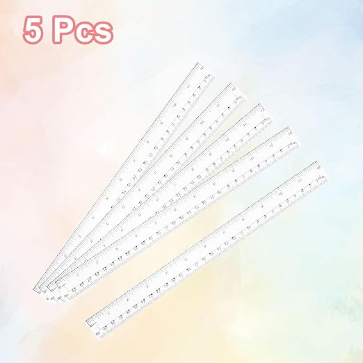HARFINGTON 5pcs Plastic Rulers 12" (30cm) Clear Straight Ruler Measuring Tool Inches and Centimeters for Home Office Classrooms Drafting, Clear