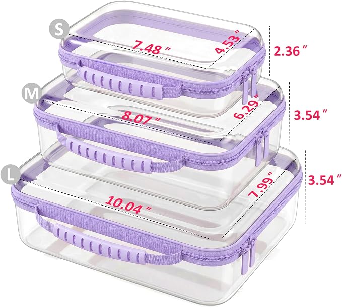 Large Toy Storage Bags with Handle,Clear Hard Shell Zipper Case, 3 Pcs Travel Toiletry Bag,Waterproof toys storage and Organizer Bags for Puzzles,Diapers,Cosmetics,Reusable Organizer Pouch (Purple1)