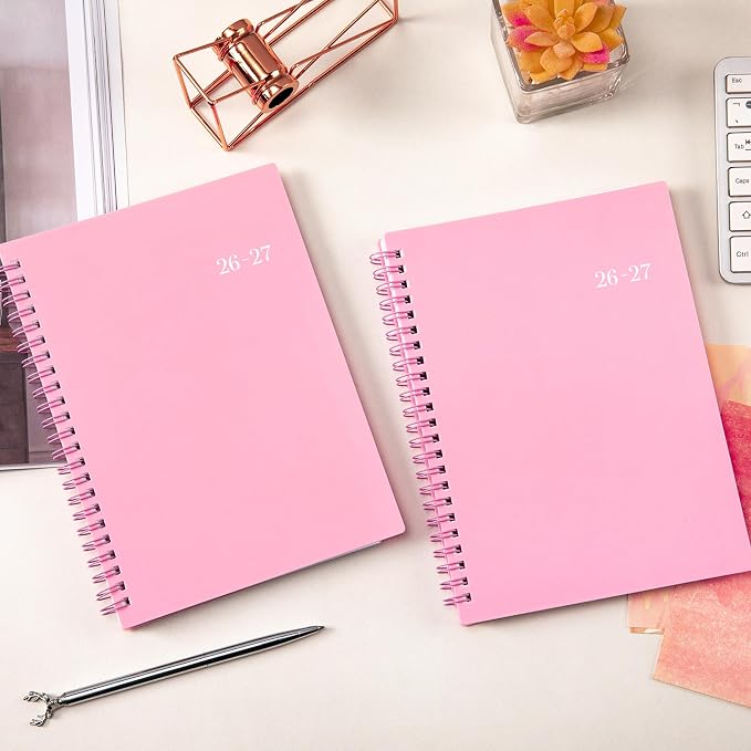 Planner 2026-2027, Jul. 2026 - Jun. 2027, 6.25" x 8.3" | Flexible Cover, A5 Thick Paper, Twin-Wire Binding, 2026-2027 planner weekly and monthly with 12 Month Tabs, Pink