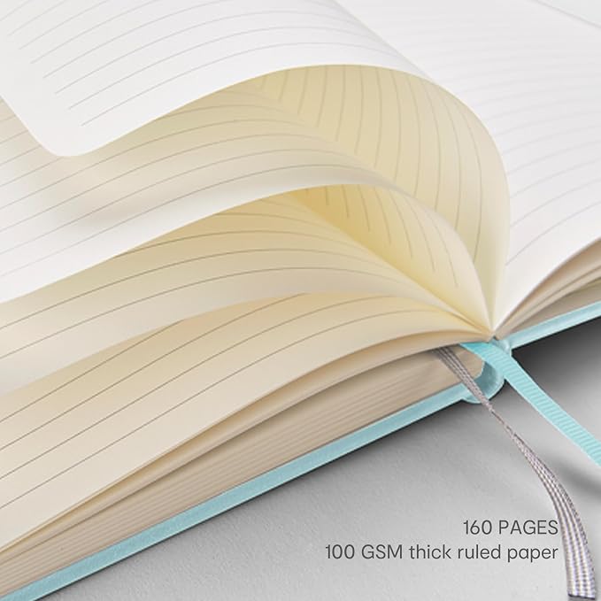 &And Per Se Lined Journal and Pen Set, A5 Leather Hardcover Notebook with Pen & Stationary Set, 160 Pages 100GSM Thick Ruled Paper Journal for Business Work Writing (Cyan)