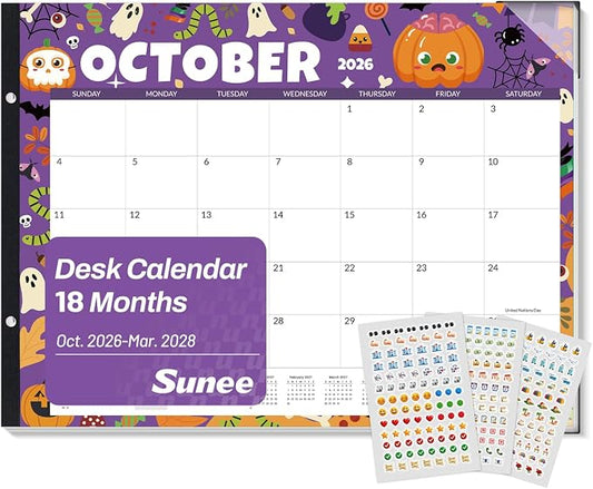 SUNEE Desk Calendar 2026-2027 Large 22x17 from October 2026 to March 2028, Extra Large Desktop Monthly Calendar Pad 18 Months For Teacher or Office, Desk Top, Seasonal