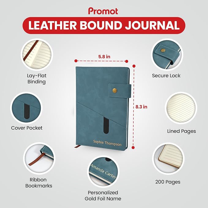 Promot Personalized Notebook - A5 Lined Leather PU Journal (Storm Blue) | Premium Leather-Look Cover, Smooth Lined Writing Pages, Durable Everyday Design, Elegant Professional Appearance