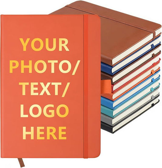 Customizable Personalized Notebook | Custom Logo, Text & Image A5 Journal Notebook | 200 Lined Pages 8.5" x 5.8" | Daily Writing Journal for Office, Students & Gift Giving, Orange
