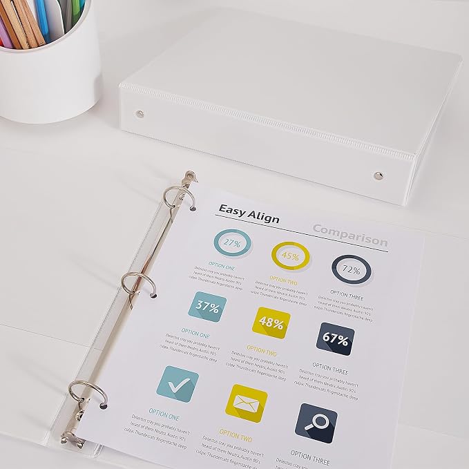 COMIX Sturdy 3 Ring Binder 1 inch with Clear View Cover, 1" Round Ring View Binder, PVC-Free, 200 Sheets Capacity of US Letter Size Paper, Office ＆ School Supplies, 6 Pack (White)