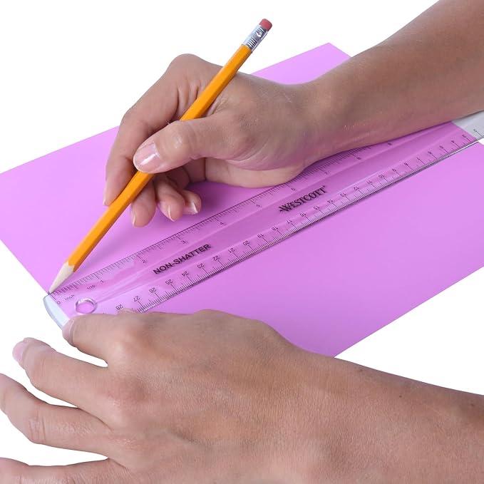 Westcott Shatterproof Ruler, Design with Easy-to-Read Markings, Back-to-Classroom, 12-Inch
