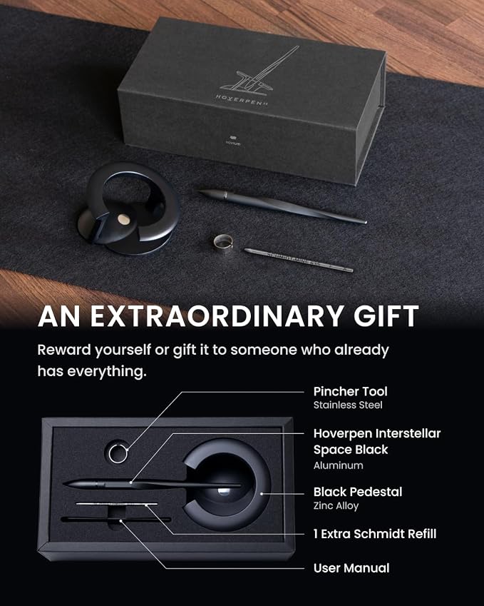 novium Hoverpen Interstellar - Space Black, Ballpoint Pen, Unique Conversational Starter, Premium Futuristic Design, Precision Flow Ink, German-engineered Ballpoint Cartridges