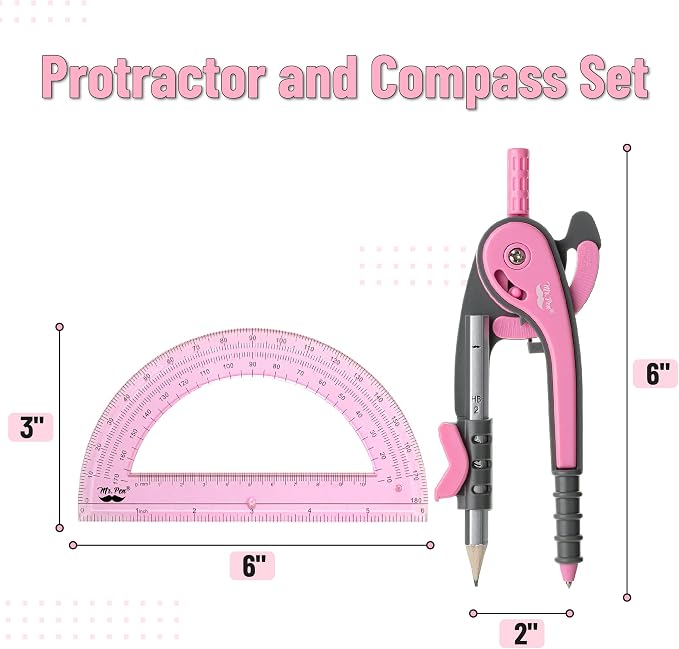 Mr. Pen- Geometry Compass and Protractor Set, 6 Inch Compass | 6 Inch Protractor, Drawing Tool for School, Clear Plastic, Easy Grip, Precision Design for Math, Art, Drafting, Architecture