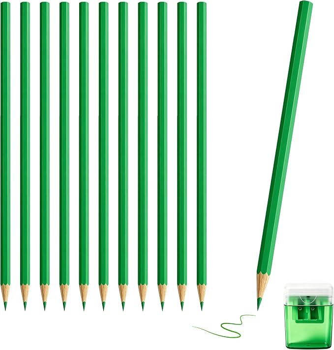 12 Piece Green Colored Pencils Set with Sharpener, Pre-Sharpened Professional Wooden Art Pencils for Artists Drawing and Sketching, Premium Colored Tone Supplies Delivering Detailed Painting(Green)