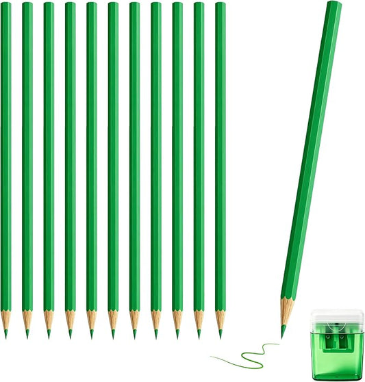 12 Piece Green Colored Pencils Set with Sharpener, Pre-Sharpened Professional Wooden Art Pencils for Artists Drawing and Sketching, Premium Colored Tone Supplies Delivering Detailed Painting(Green)