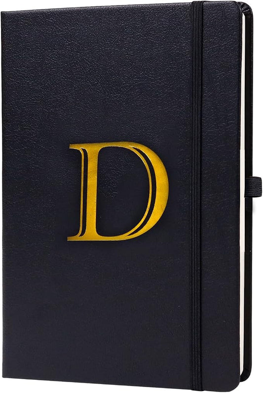 Business Notebook for Men Women, A5 Journal Notebook with A-Z , Dual-Sided Writing Paper Notebook with Dividers, Travel Journal for Teens, 200 Pages Leather Journal for Writing, Work, Meetings Black,D