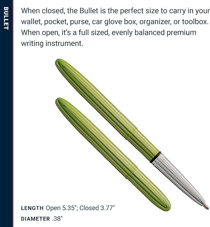 Fisher Space Pen Aurora Borealis Lime Green Bullet Pen, Pressurized Ballpoint Pen, Compact Size, Writes Upside Down, Extreme Temperatures, Black Ink, Medium Point, Gift Box, Made in the USA