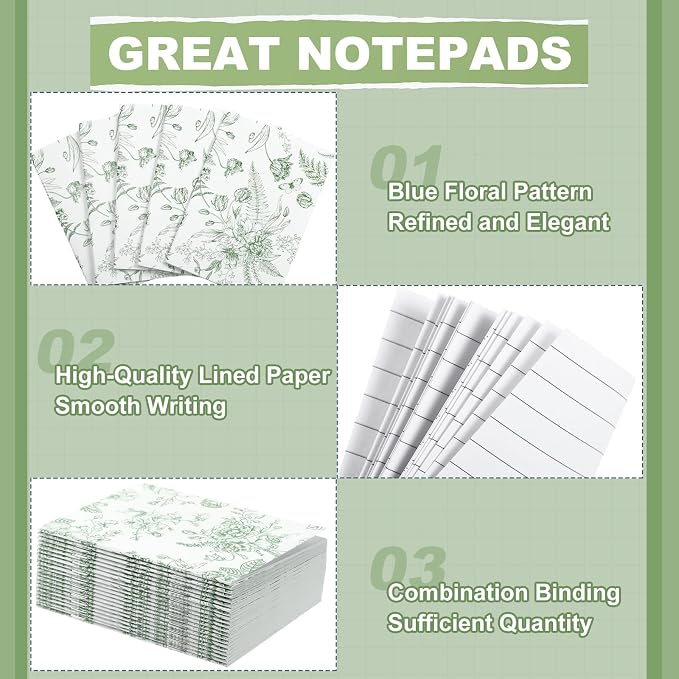 Engrowtic 24 Set Sage Green and White Floral Mini Notebooks and Ballpoint Pens Chinoiserie Vintage Pocket Notepads Gel Pens Small Journals for Bridal Wedding Baby Shower