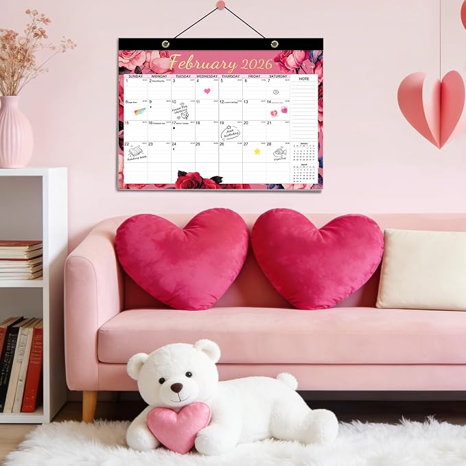 AECCN Desk Calendar 2026-2027 18 Months, 17" x 12" with Stickers | Ample Daily Writing Space | Thick No-Bleed Paper | Cute Flower Design | for Home, School & Office