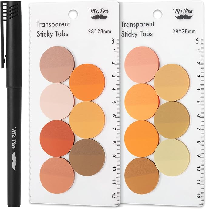 Mr. Pen- Round Transparent Sticky Notes, 1.1” Diameter, 14 Pads, 560 Sheets | Colorful, Water-Resistant See-Through Sticky Notes & Fineliner, Smooth Writing, Note Tabs for Bible Journaling, Studying