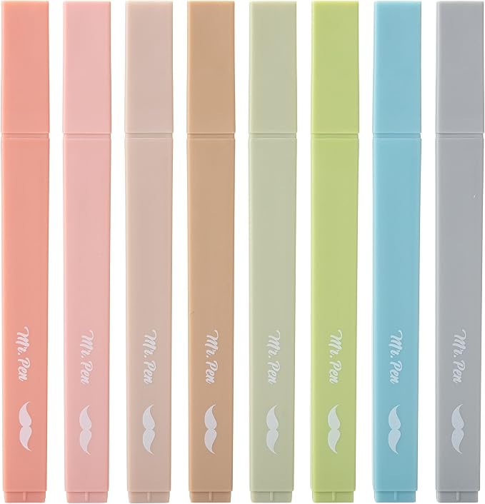 Mr. Pen- Aesthetic Highlighters No Bleed, 8 Pack, Vintage Colors | Chisel Tip, Cute Highlighters Assorted Colors for Journaling, Highlighting, Underlining, Fast Dry, Back to School Supplies