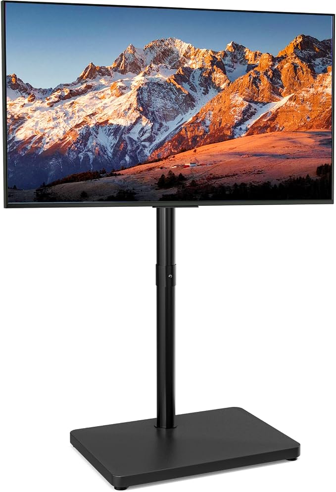 Swivel/Tilt Universal Floor TV Stand with Mount for 13-55 Inch TVs or Monitors, Height Adjustable Tall TV Stand with Sturdy Wooden Base Hold up to 77 lbs, Max VESA 400x400mm, Black